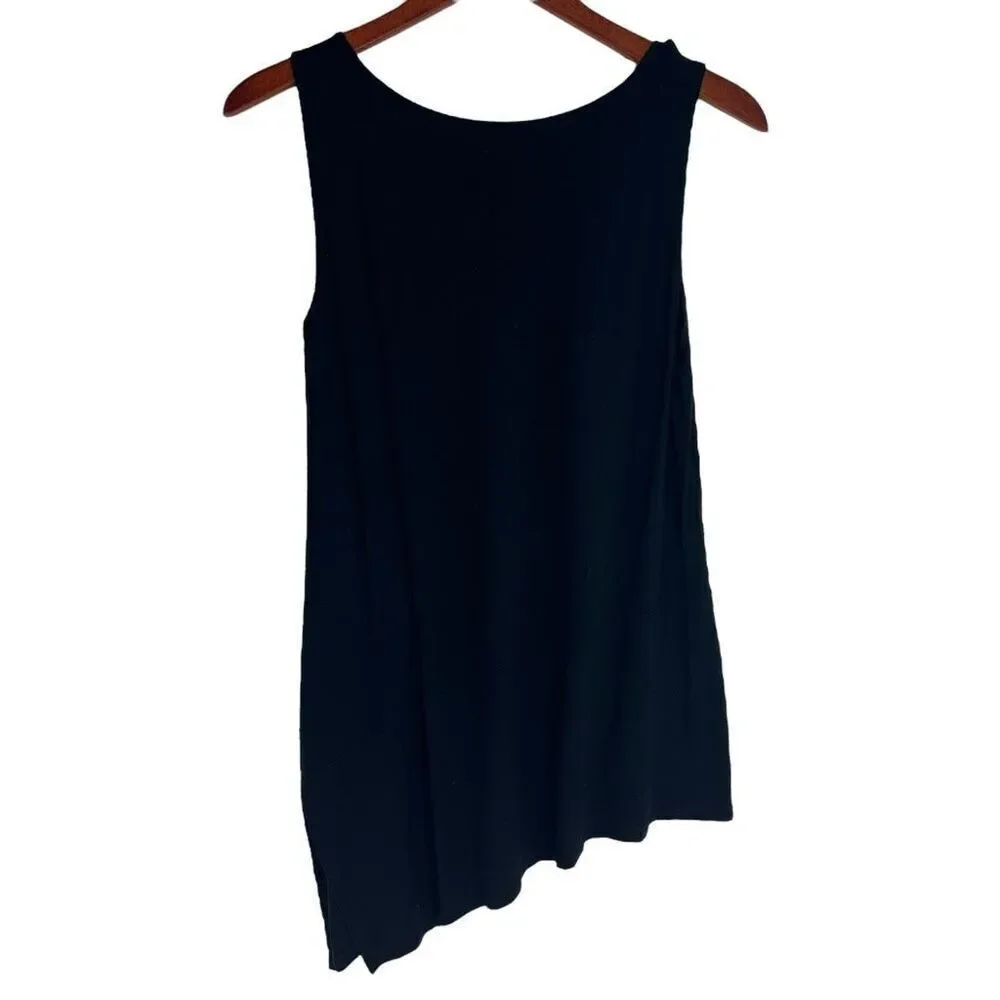 Eileen Fisher Womens Asymmetrical Round Neck Tunic Tank Top Black Size PM